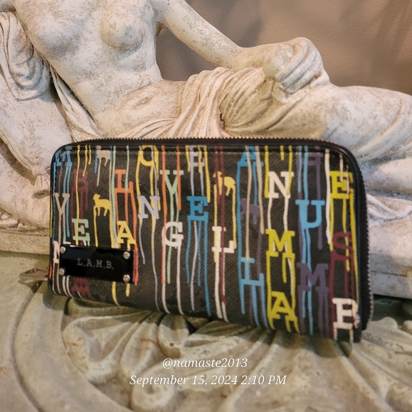 L.A.M.B. Gwen Stefani Logo Paint Spill Graffiti Wallet Leather PVC Designer #45 - Picture 3 of 12